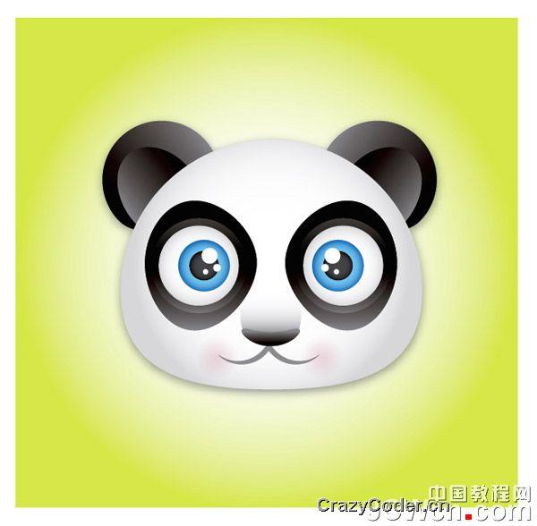 Illustrator鼠绘教程：创建可爱质感熊猫头像图标_中国教程网Illustrator鼠绘教程：创建可爱质感熊猫头像图标