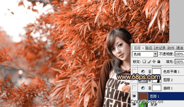 橙红色,Photoshop调出竹林美女图片甜美的橙红色