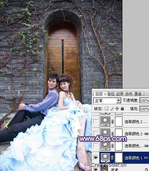如何调出蓝色,Photoshop调出古城婚片甜美的粉蓝色